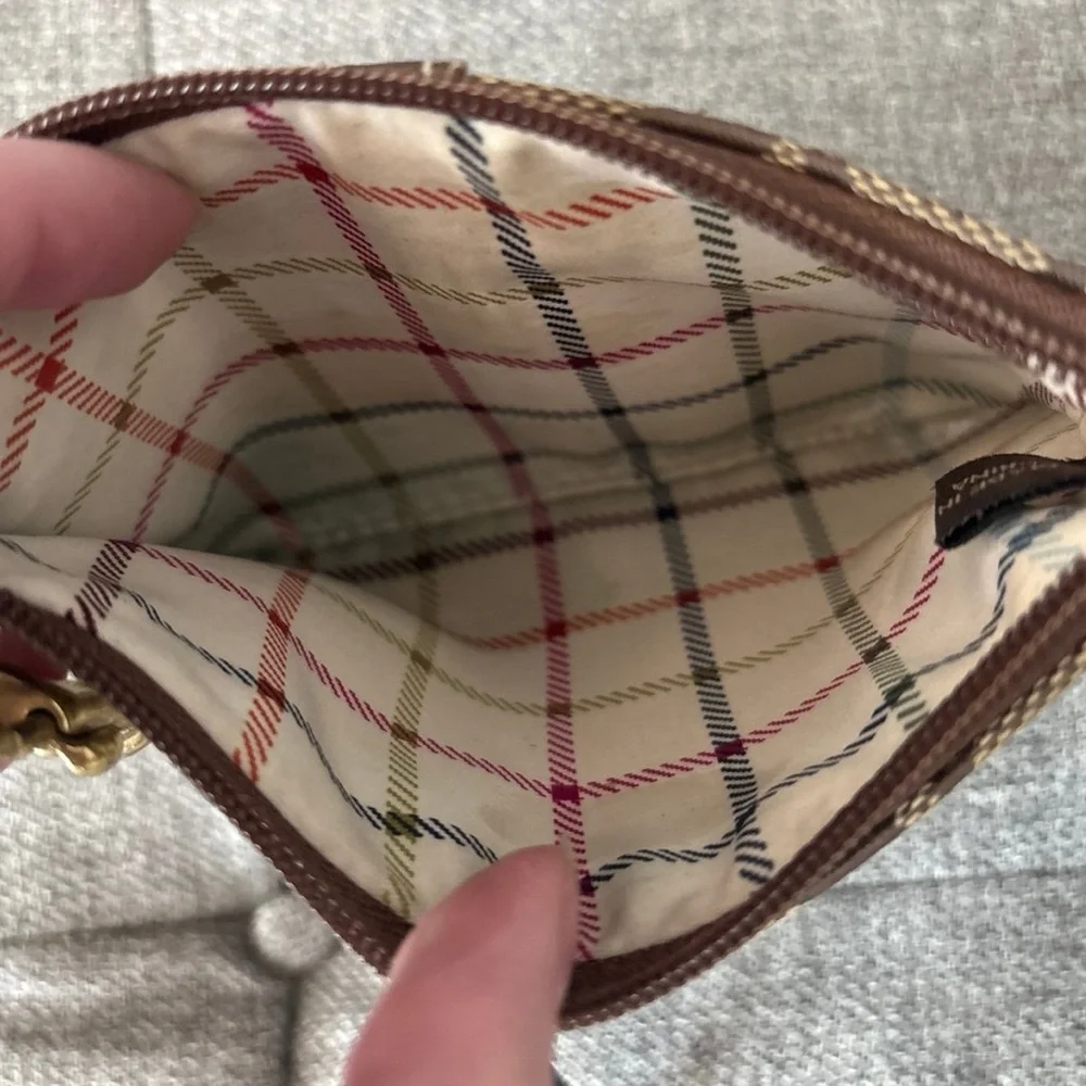 Vintage Coach Signature Canvas Wristlet Tattersall Plaid Lining Brown Y2K Rare - Picture 4 of 6